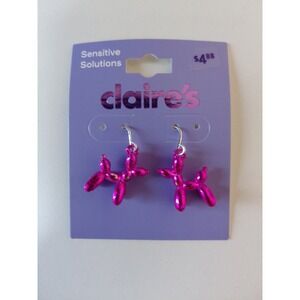 Claire's Pink Purple Fuchsia Balloon Animal Puppy Dog Dangle Earrings NWT